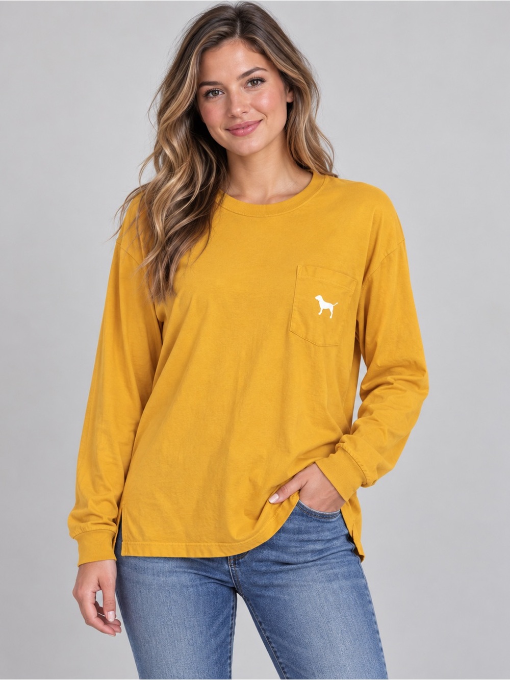 PINK Victoria's Secret Mustard Yellow‎ Long Sleeve Tee Size M